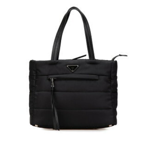 Prada Tessuto Bomber Triangle Logo Plate Handbag Black Nylon Leather s - Picture 1 of 11